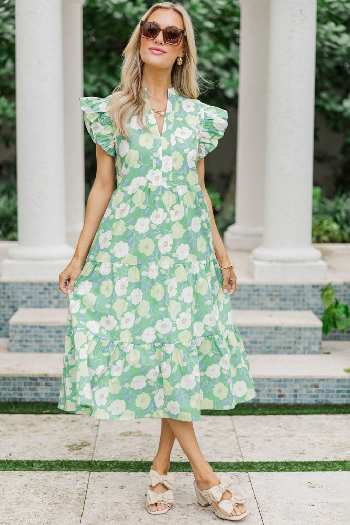 slim fit dress slacks Margaret Floral Midi Dress Green | Occasion Dress in Sizes XXS–6X main image 0