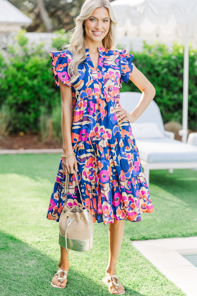Make It Your Own Navy Blue Floral Tiered Dress Shop the Mint Make It Your Own Navy Blue Floral Tiered Dress Shop the Mint