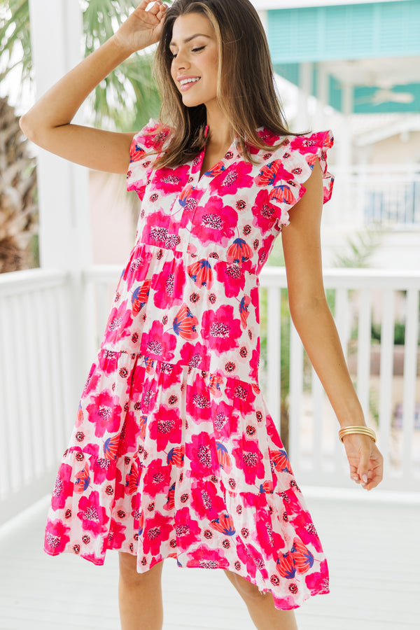 Make It Your Own Pink and White Floral Tiered Dress