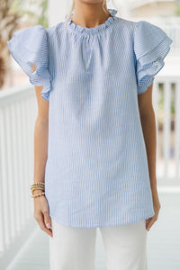 On Your Heart Blue Striped Blouse