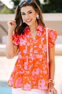 Worth Your While Orange Floral Top