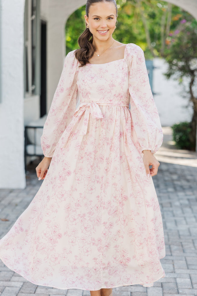 pink midi dress long sleeve Feeling Oh So Sweet Floral Dress, Small - The Mint Julep Boutique Parisian Posh Crystal Bow This dress features an vacation outfits baddie Size:M / 10