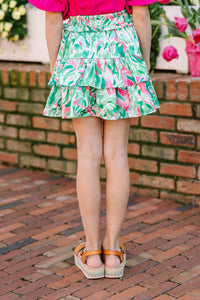 Girls: Take The Leap Green Abstract Satin Skort