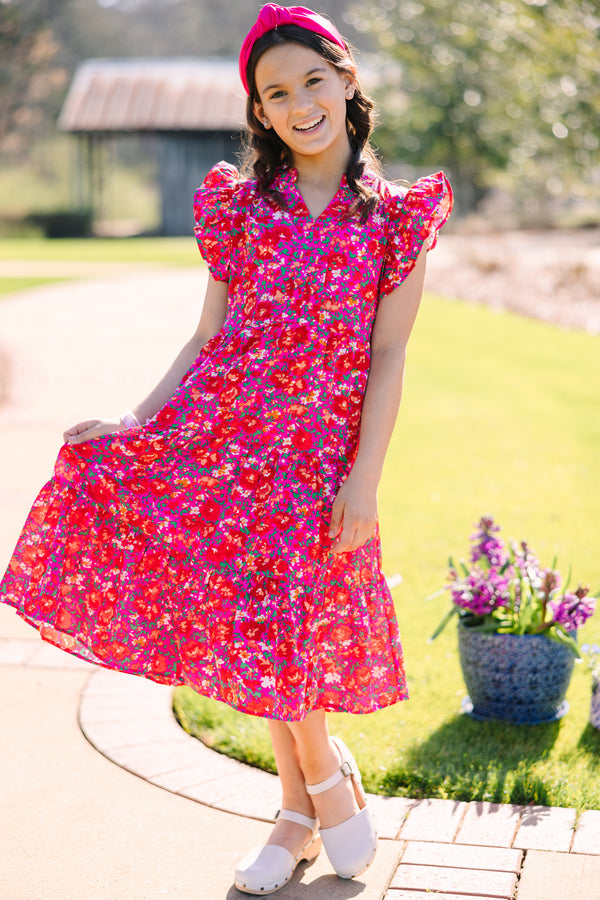 Girls: Make It Your Own Fuchsia Pink Floral Tiered Dress