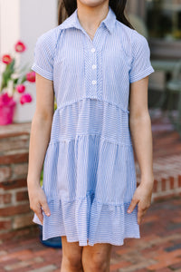 Girls: All You Need To Hear Light Blue Striped Babydoll Dress