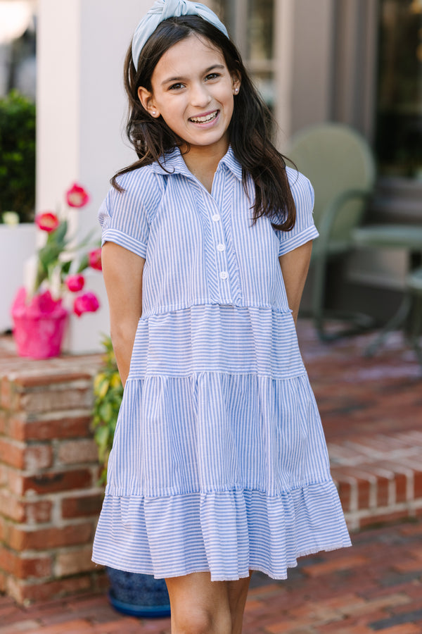 Girls: All You Need To Hear Light Blue Striped Babydoll Dress