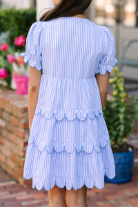 Girls: Perfectly Paired Light Blue Striped Midi Dress