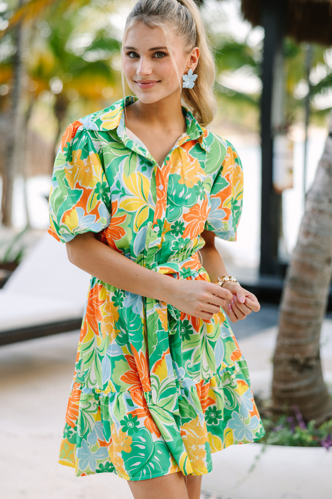 leora midi dress green Terracotta and brown palm tree long dress main image 1
