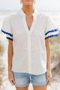 Free To Be You White Button Down Blouse