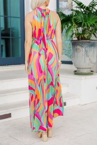 Stand Out Fuchsia Pink Abstract Maxi Dress