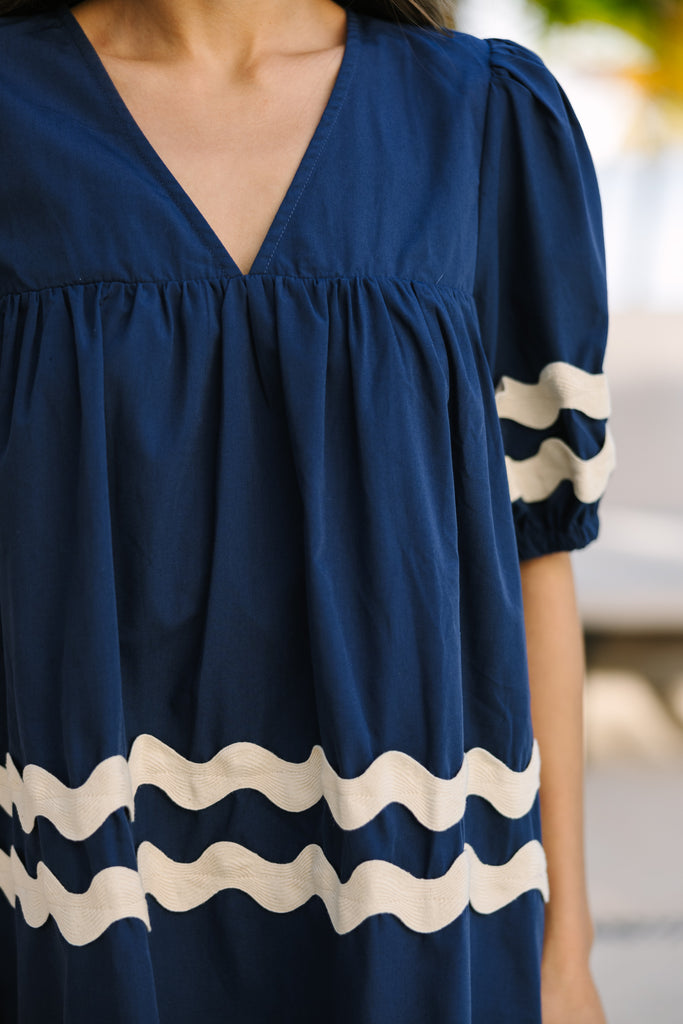 Navy Flecked Babydoll Dress