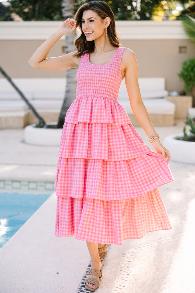 Look Your Way Pink Gingham Midi Dress – Shop the Mint