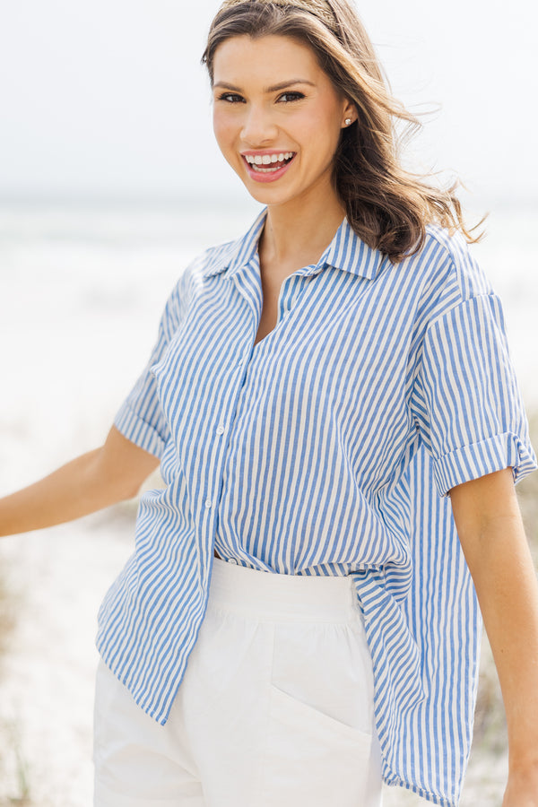 In Your Heart Blue Striped Button Down Blouse