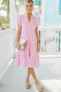 Make It Your Own Light Pink Striped Tiered Dress