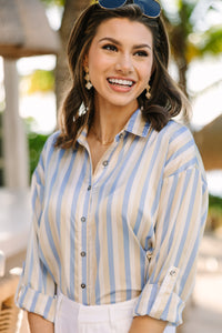 Put On A Show Chambray Blue Striped Blouse