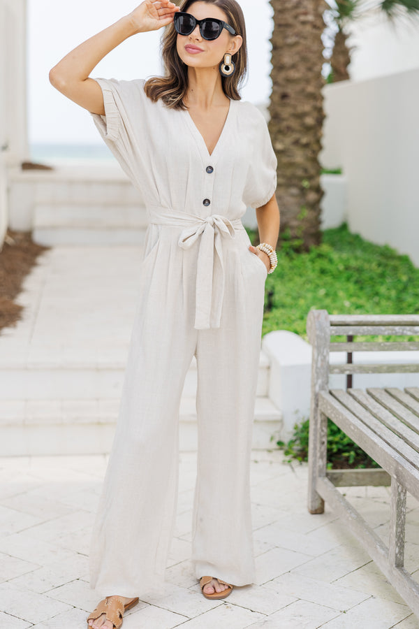Love Of My Life Oatmeal Linen Jumpsuit