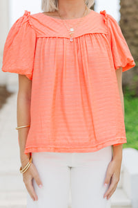 All For You Coral Orange Textured Blouse