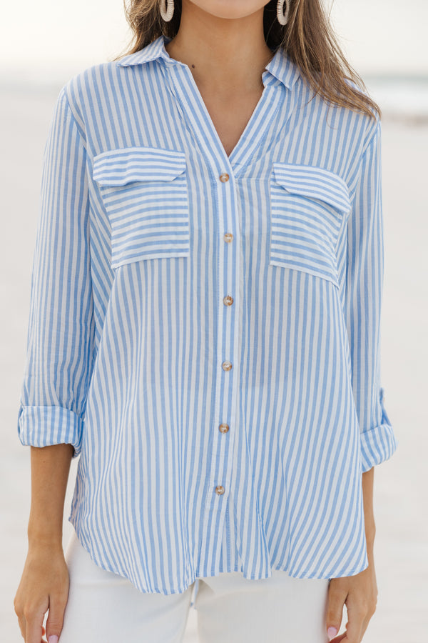 Need You More Blue Striped Button Down Blouse