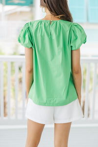 Get Back To Happy Green Puff Sleeve Blouse