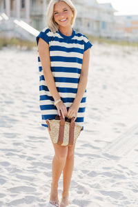 Off To The Coast Navy Blue Striped Dress