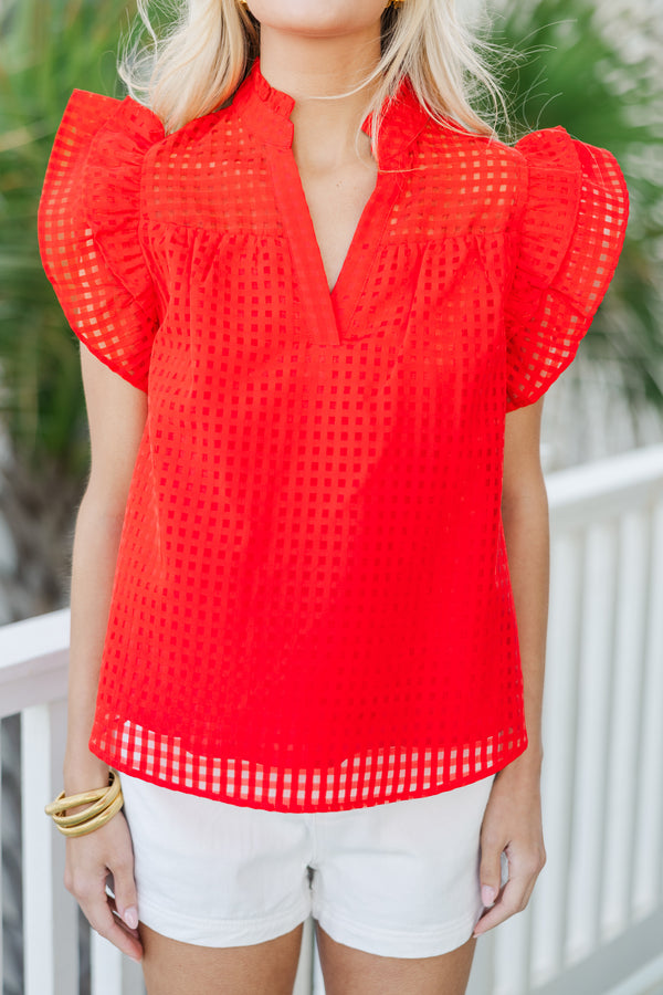 Just For You Red Textured Blouse