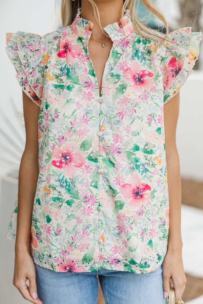 Pine/Pink Floral Blouse
