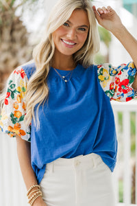 Show Your True Colors Blue Eyelet Sleeve Blouse