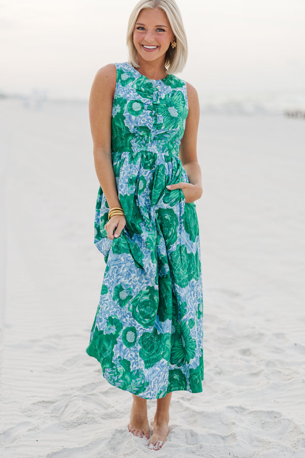 All Together Now Green Floral Midi Dress