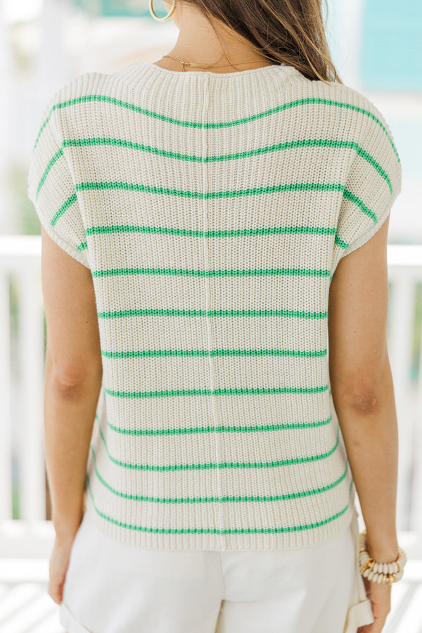 Easy Choices Green Striped Short Sleeve Sweater