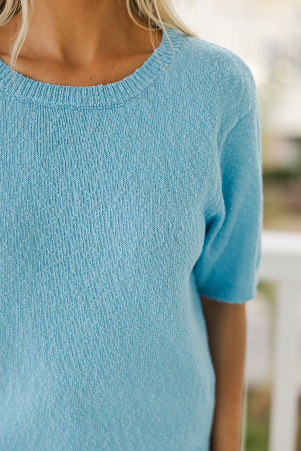 Above It All Blue Short Sleeve Sweater