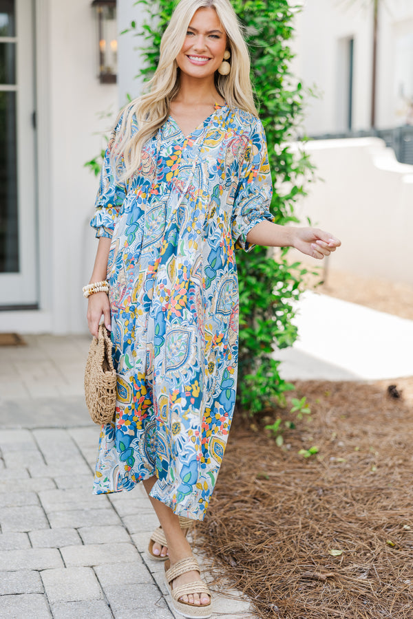 Want To Have Fun Blue Abstract Midi Dress