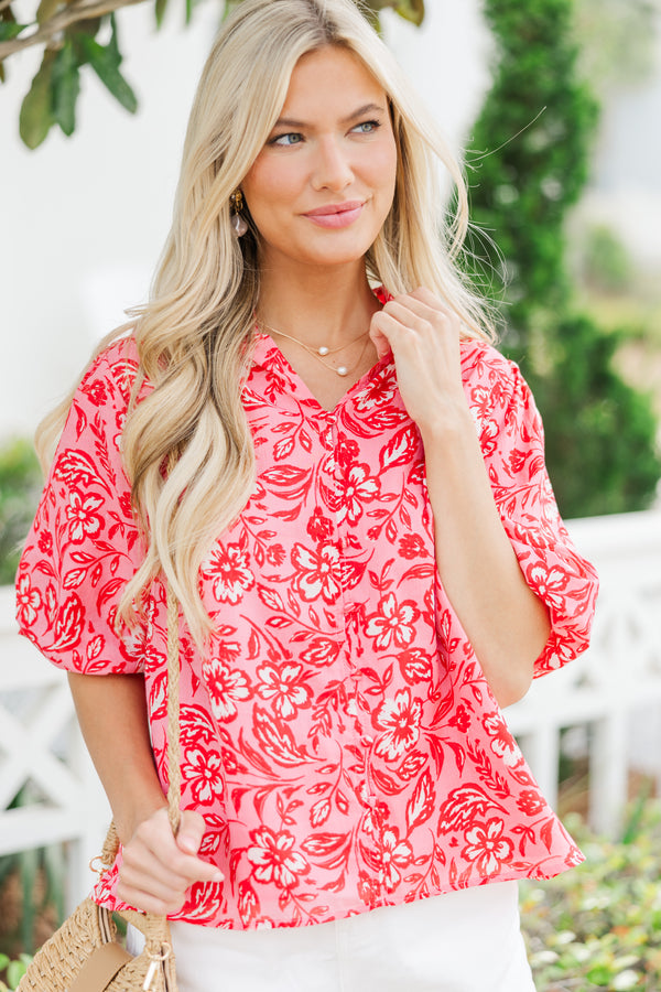 Fate: Take Notes Red Ditsy Floral Blouse