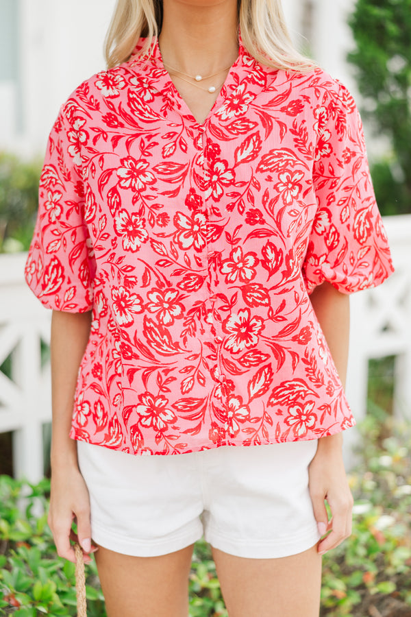 Fate: Take Notes Red Ditsy Floral Blouse