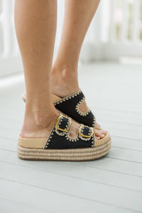 Near To Your Heart Black Wedges