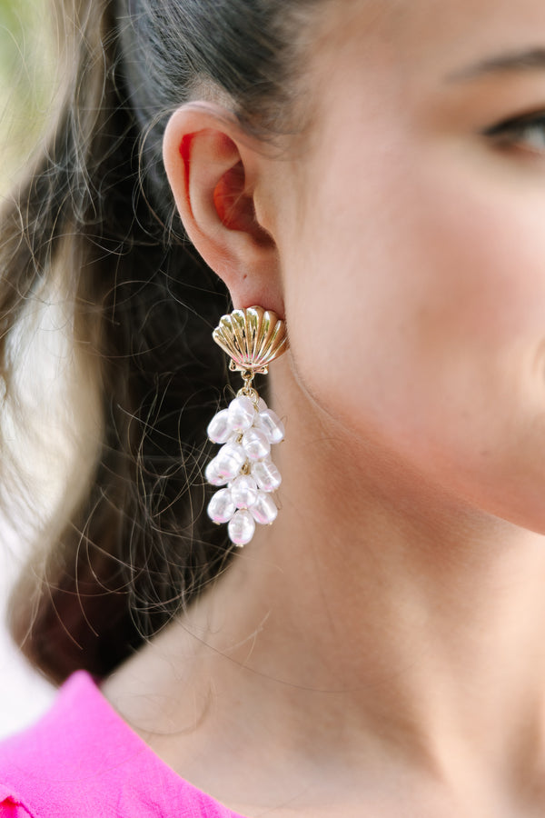 Bohemian Gemme: White Seashell Drop Earrings
