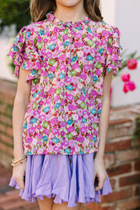 Girls: On My Heart Lavender Purple Ditsy Floral Blouse