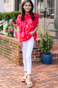 Girls: Make A Choice Red Floral Blouse