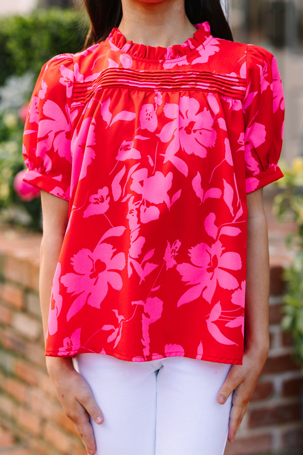 Girls: Make A Choice Red Floral Blouse