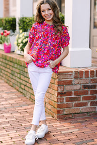 Girls: Make A Choice Fuchsia Pink Ditsy Floral Blouse