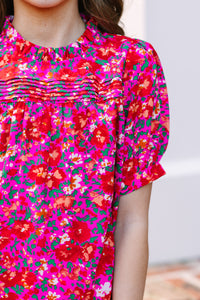 Girls: Make A Choice Fuchsia Pink Ditsy Floral Blouse
