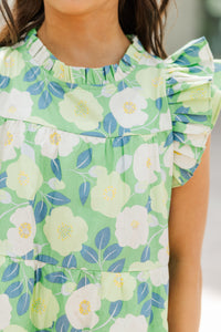 Girls: Sweet Nature Green Floral Babydoll Dress