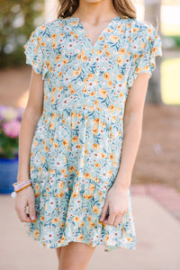 Girls: At This Time Sage Green Ditsy Floral Dress