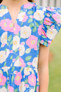 Girls: At This Time Blue Pink Combo Floral Dress