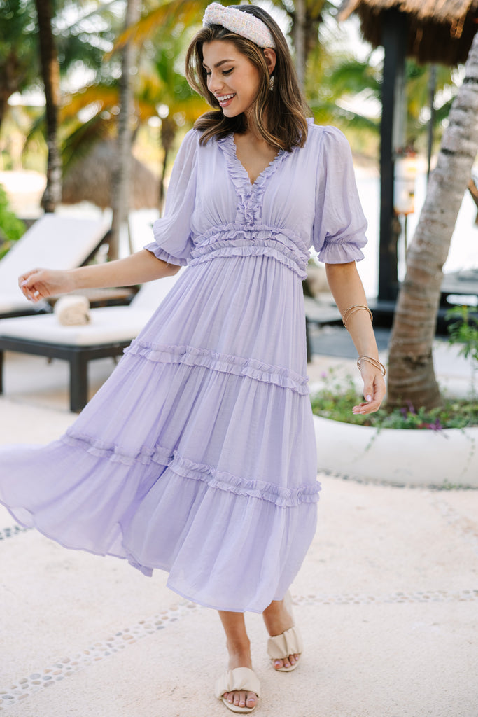 Living In A Dream Lavender Purple Ruffled Midi Dress – Shop the Mint