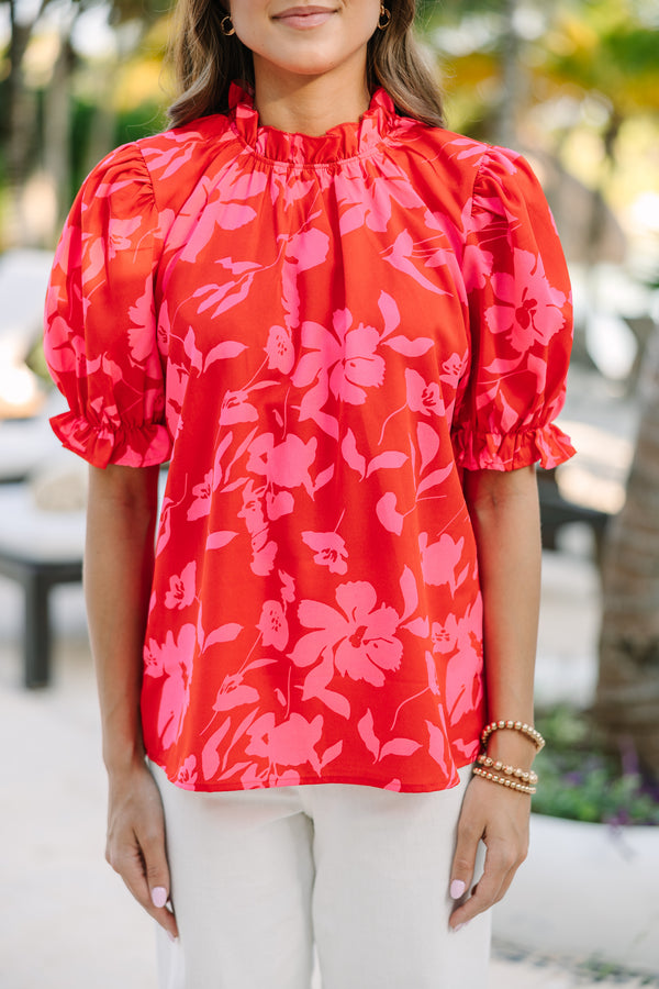Say You Love Me Red Floral Blouse