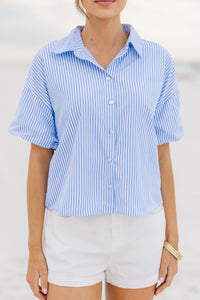 Time For You Light Blue Striped Blouse