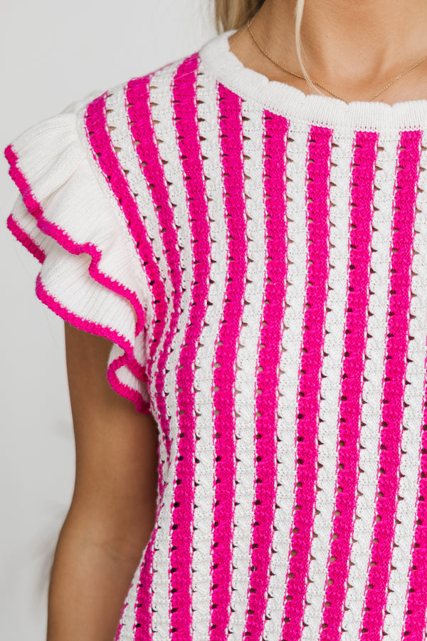 Here You Are Hot Pink Striped Sweater