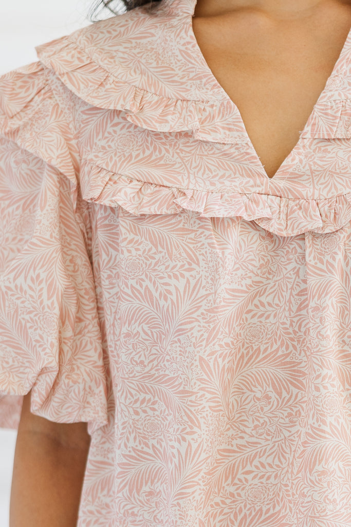 Blush Pink Floral Sheer Blouse Cuffed Work / Play - M ...