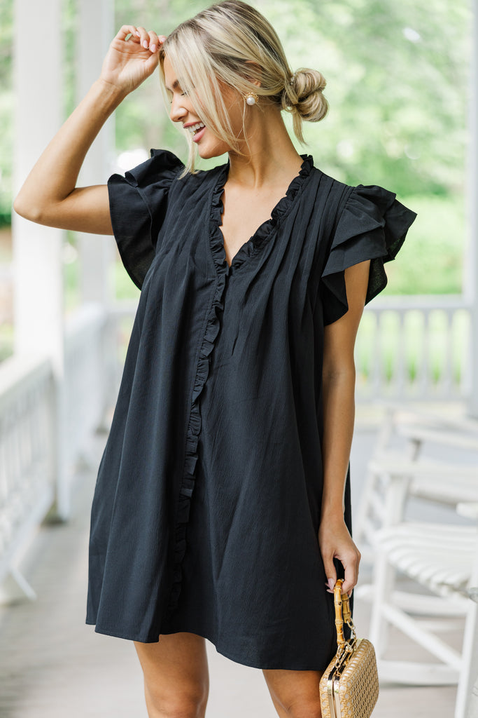 black dress with ruffles at the top Rise To Occasion Ruffled Baby girl dress Special coastal events Size:15 / s-m 100% Wool