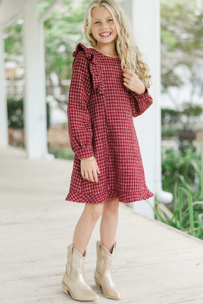 tweed girl 150 赤　未使用 Girls: It's All You Burgundy Red Tweed Dress – Shop the Mint